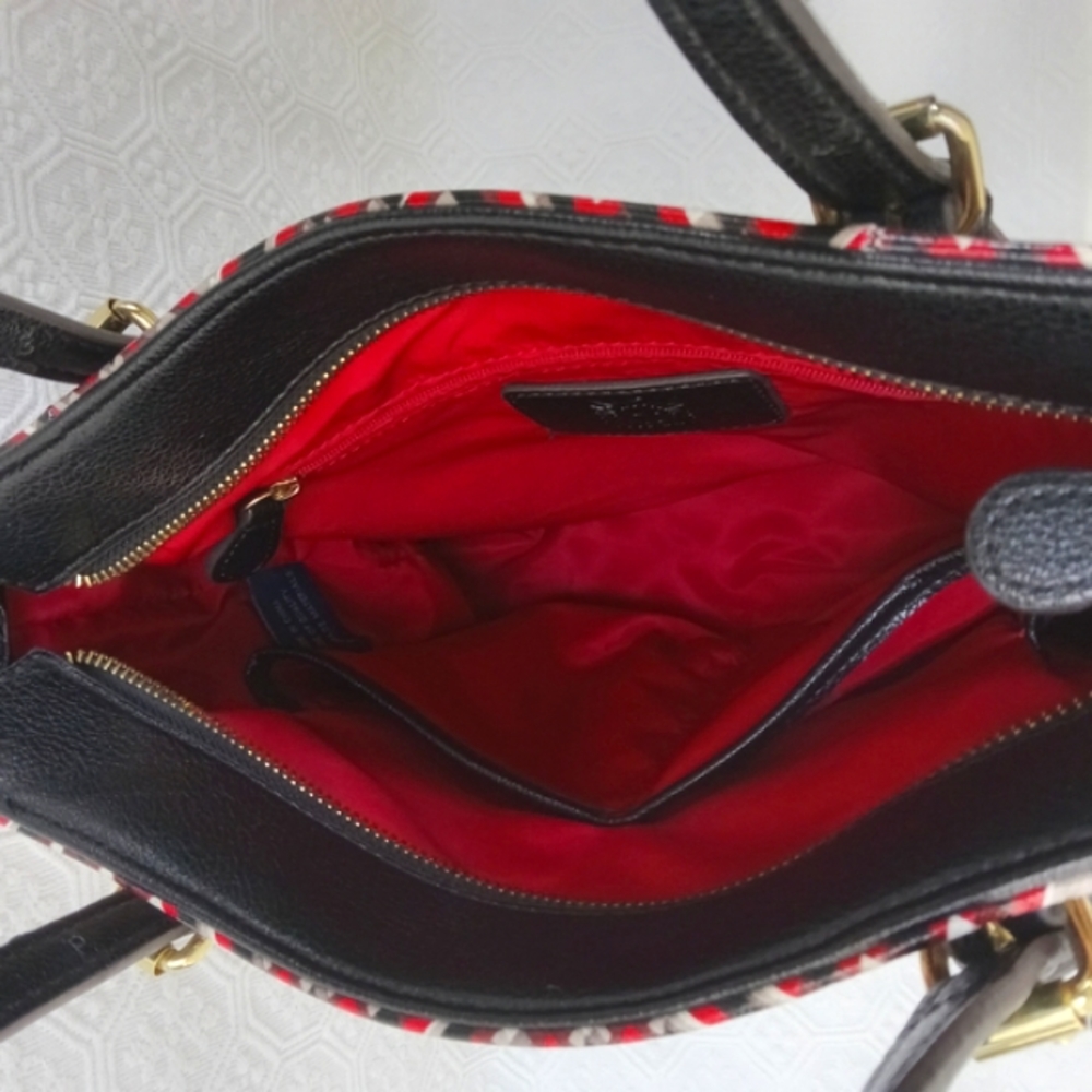 ANNE KLEIN Faux Leather Red Black White Lattice Pattern Tote Shoulderbag - Picture 11 of 14